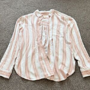 American Eagle Women’s Striped Button Down Shirt Boyfriend Fit Size S Pink White
